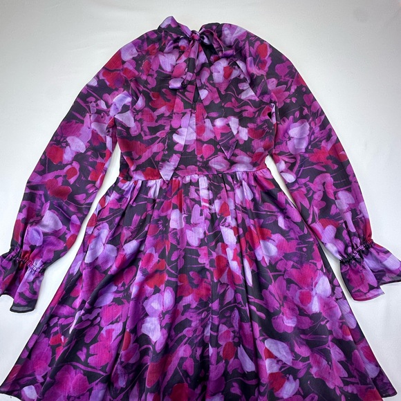 Ted Baker London Purple Pink Ruffled Bishop Sleeve Mini Dress - Picture 3 of 16